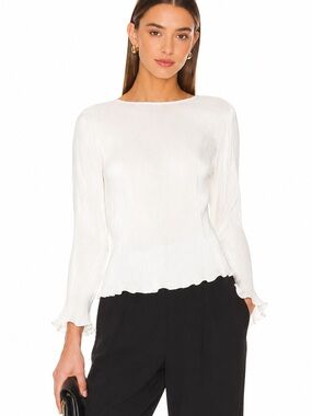 vintage Tom and Linda Platt Textured Blouse | Ivory Long Sleeve | Lined | Small